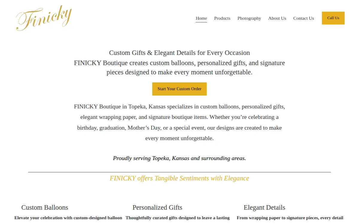 Homepage of Another Finicky Creation LLC