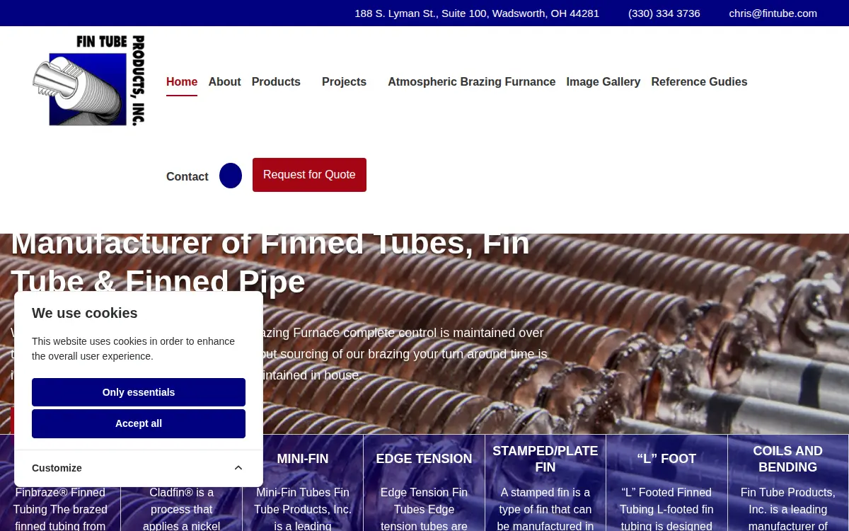Homepage of Fin Tube Products, INC