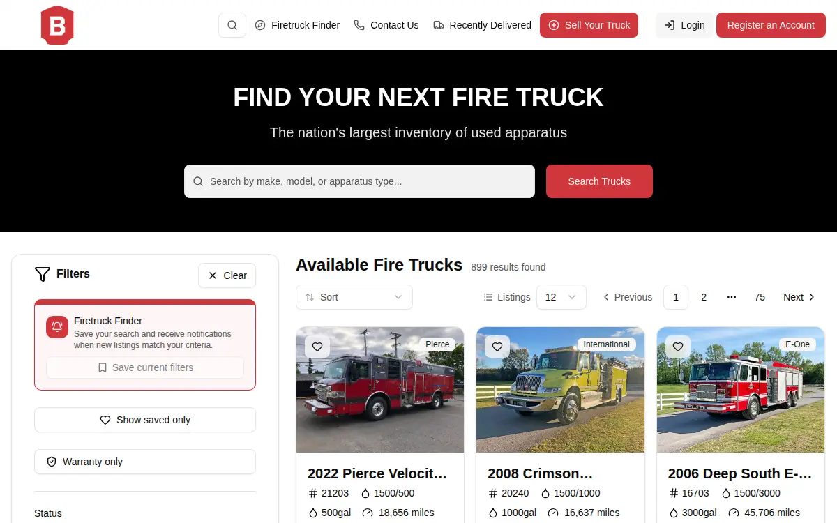 Homepage of Brindlee Mountain Fire Apparatus, LLC