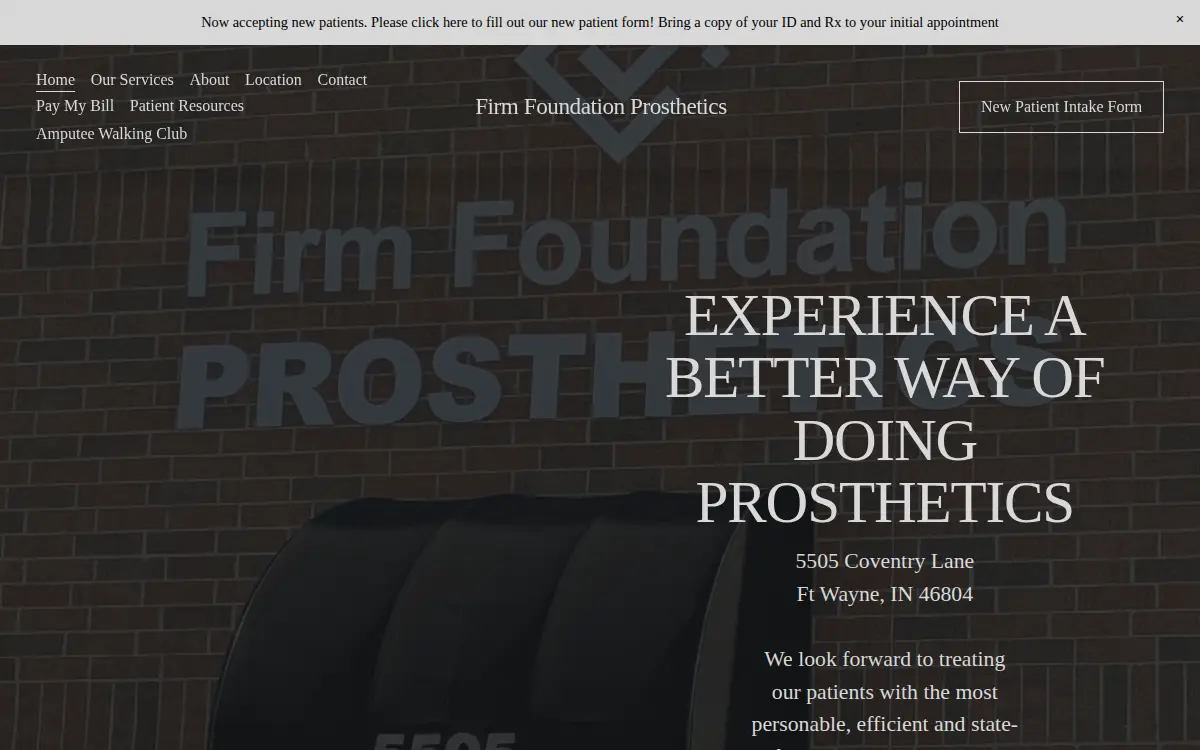 Homepage of Firm Foundation Prosthetics, LLC