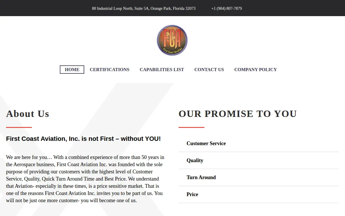 Homepage of First Coast Aviation, INC.