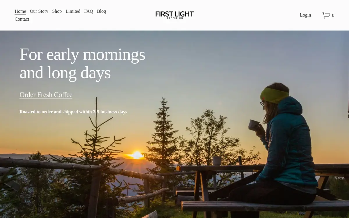 Homepage of First Light Coffee Company LLC