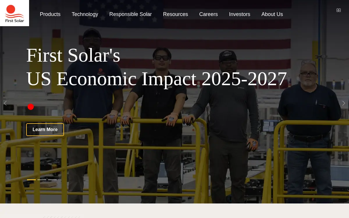Homepage of First Solar, INC.