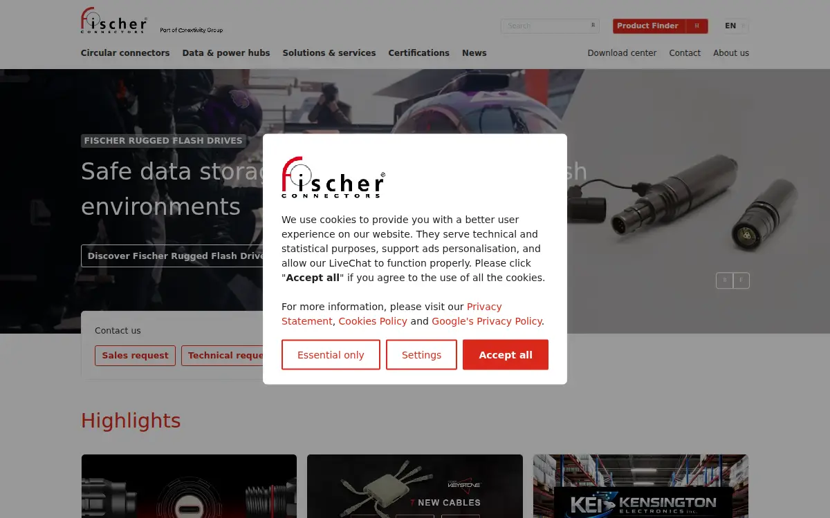 Homepage of Fischer Connectors, INC.