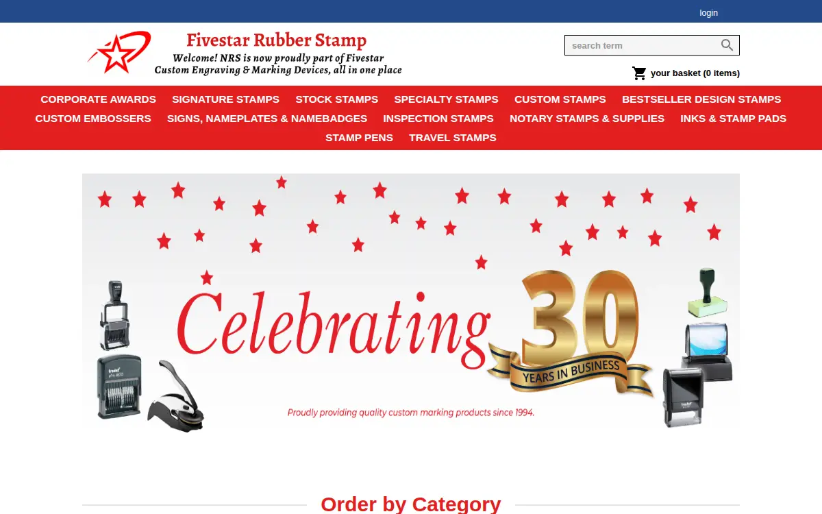 Homepage of Fivestar Rubber Stamp Etc., INC.