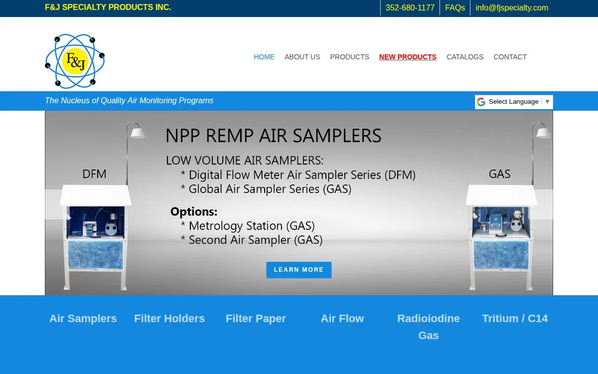 Homepage of F & J Specialty Products, INC.