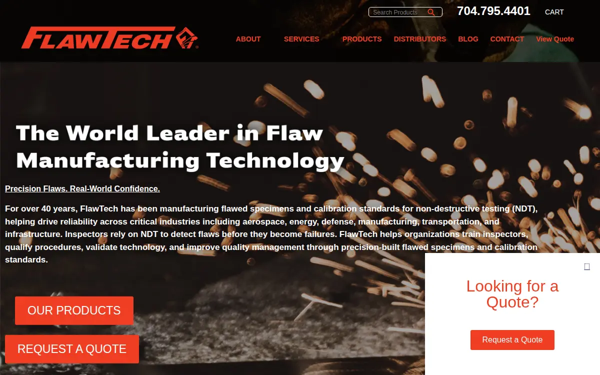 Homepage of Flawtech America, LLC