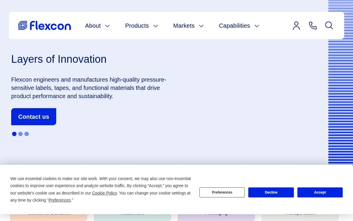 Homepage of Flexcon Co, INC
