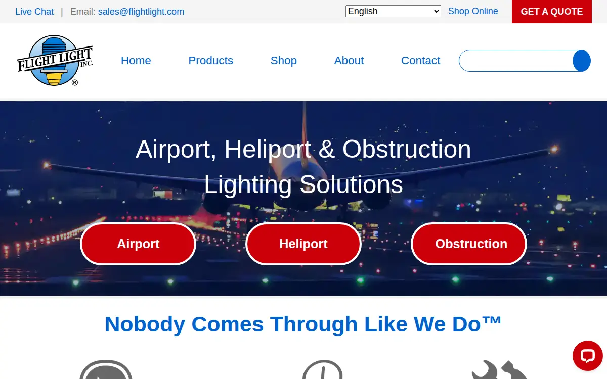 Homepage of Flight Light, INC.