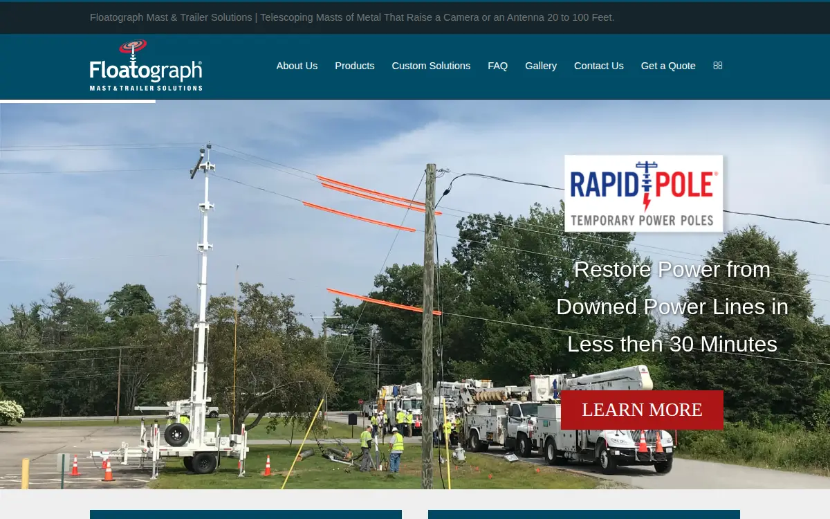 Homepage of Floatograph Mast & Trailer Solutions, LLC