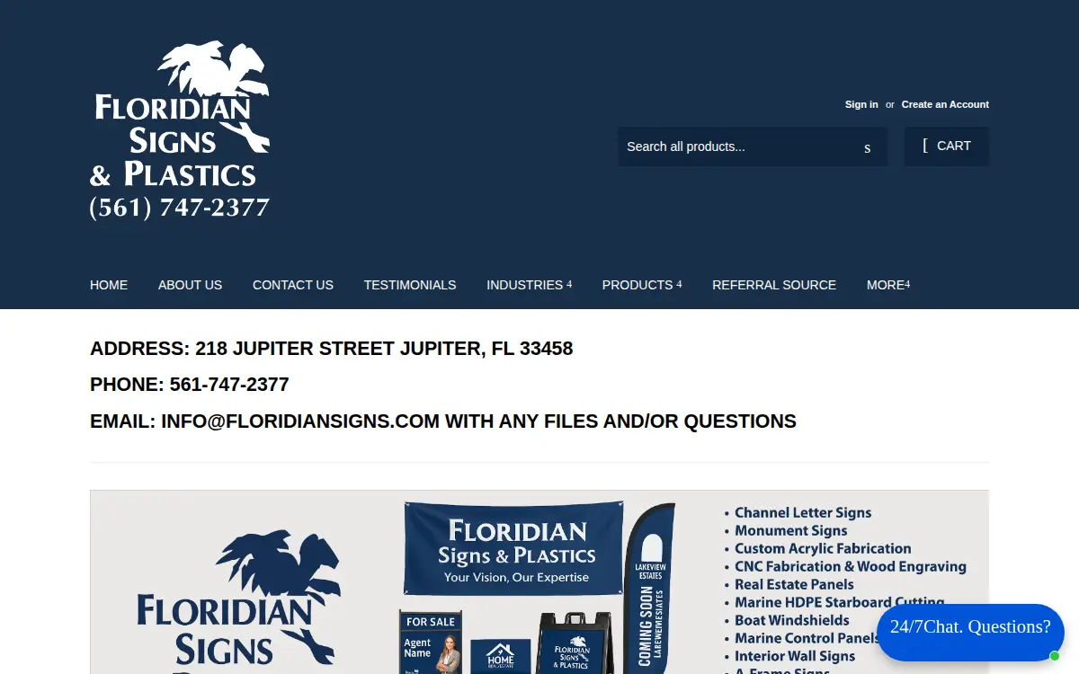 Homepage of Floridian Signs & Plastics LLC