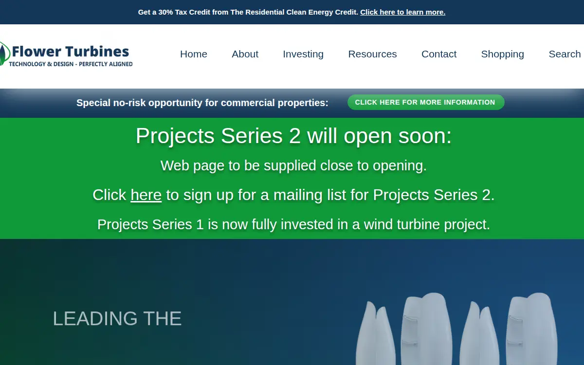 Homepage of Flower Turbines, INC.