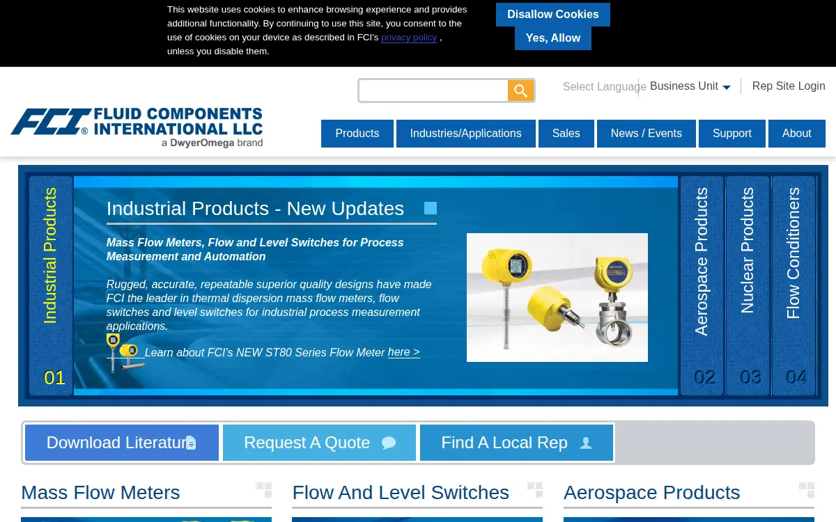 Homepage of Fluid Components International LLC