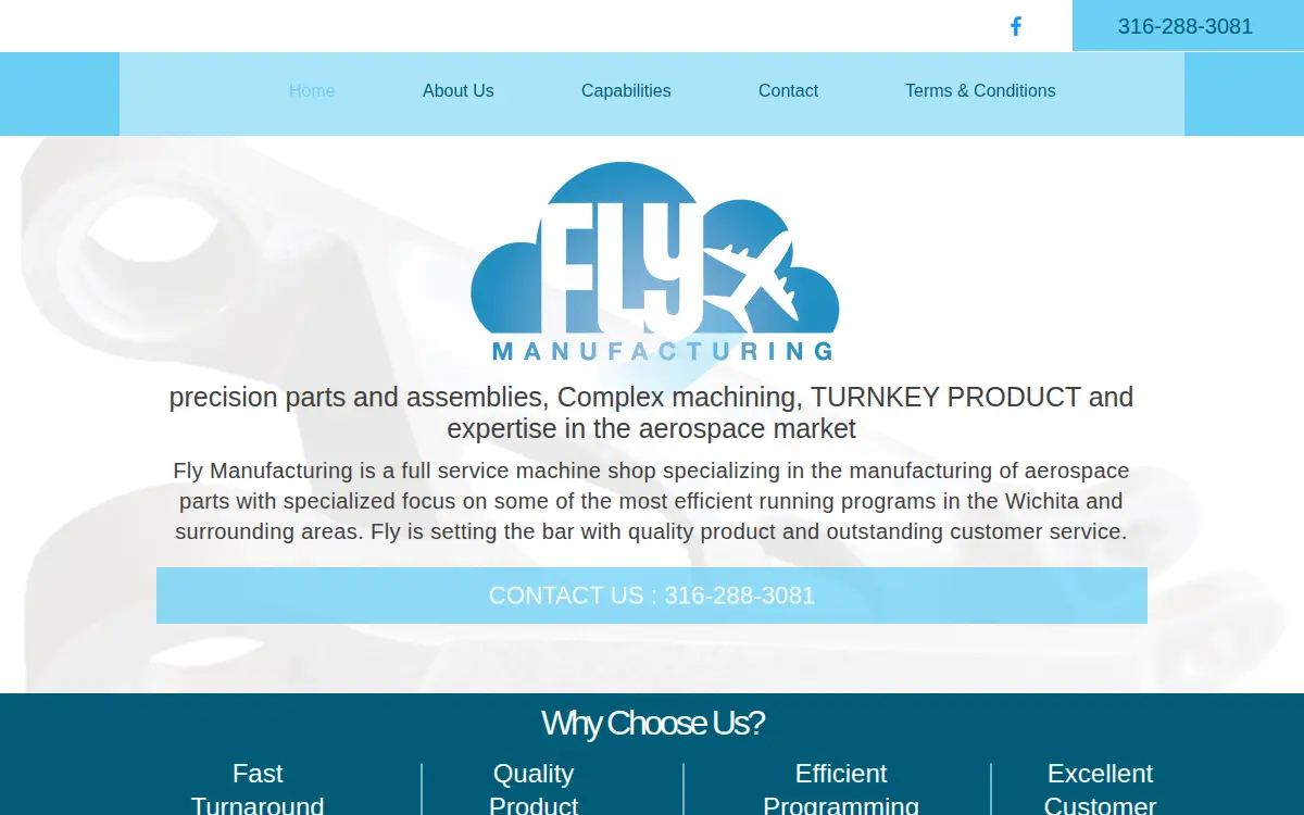 Homepage of Fly Manufacturing, LLC