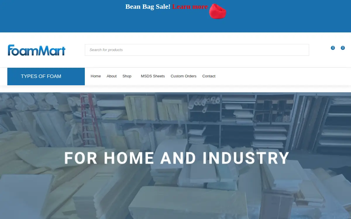 Homepage of Foam Mart