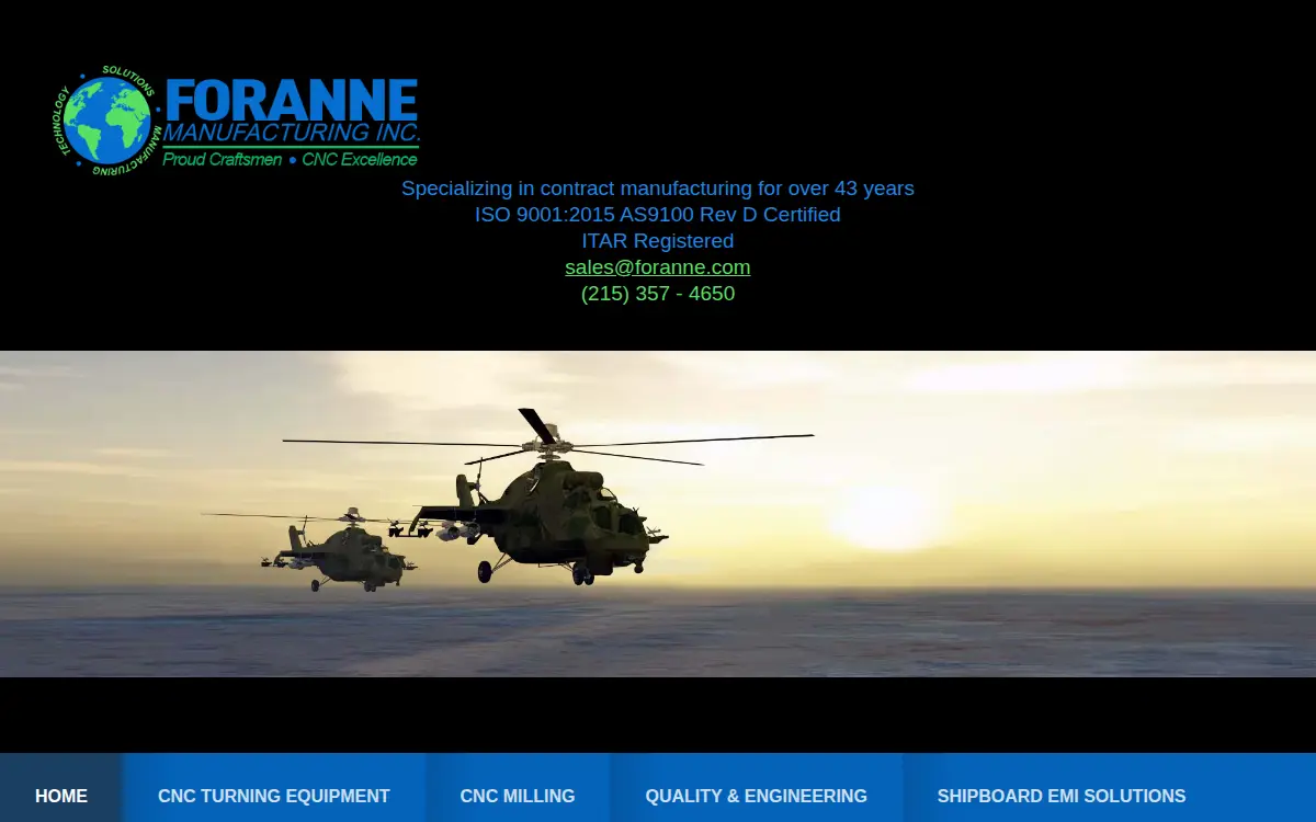 Homepage of Foranne Manufacturing, INC