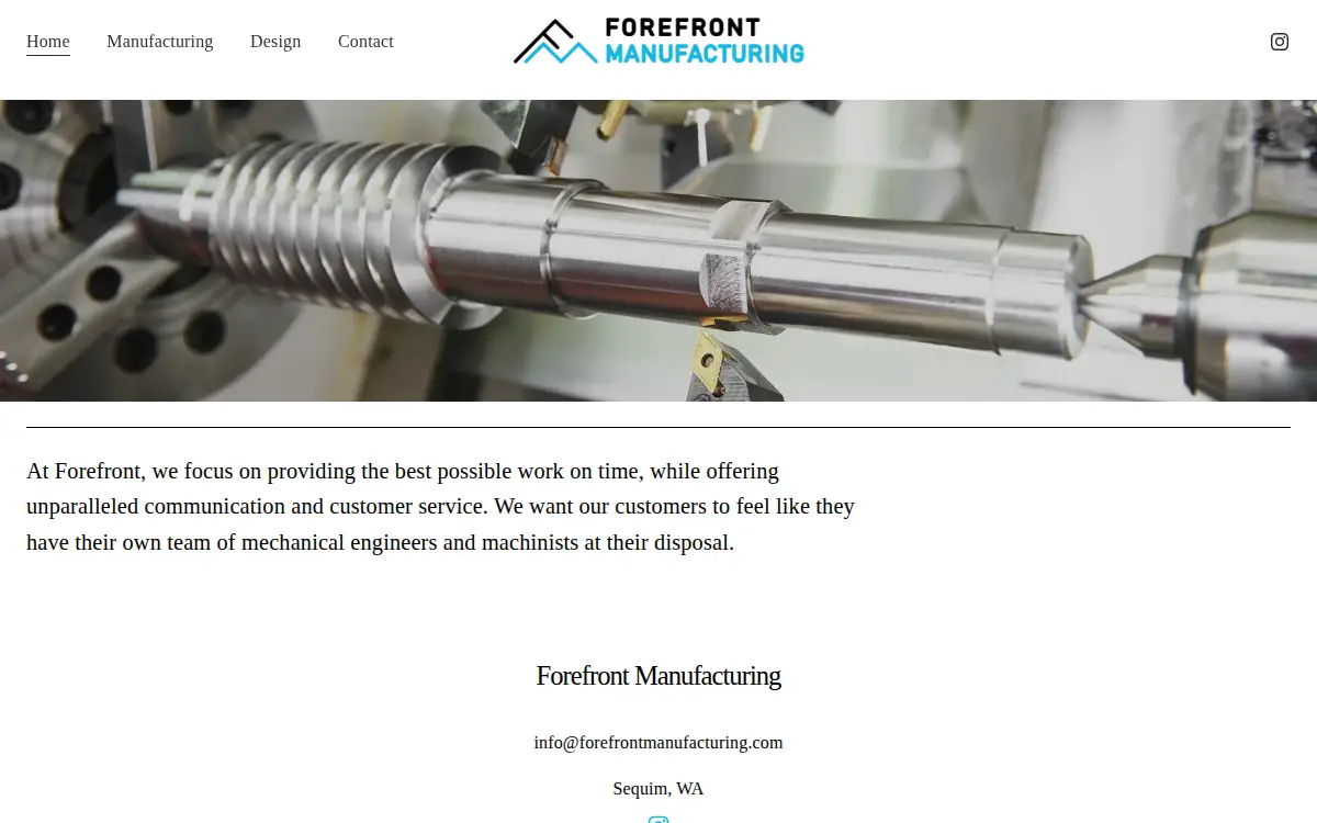 Homepage of Forefront Manufacturing LLC