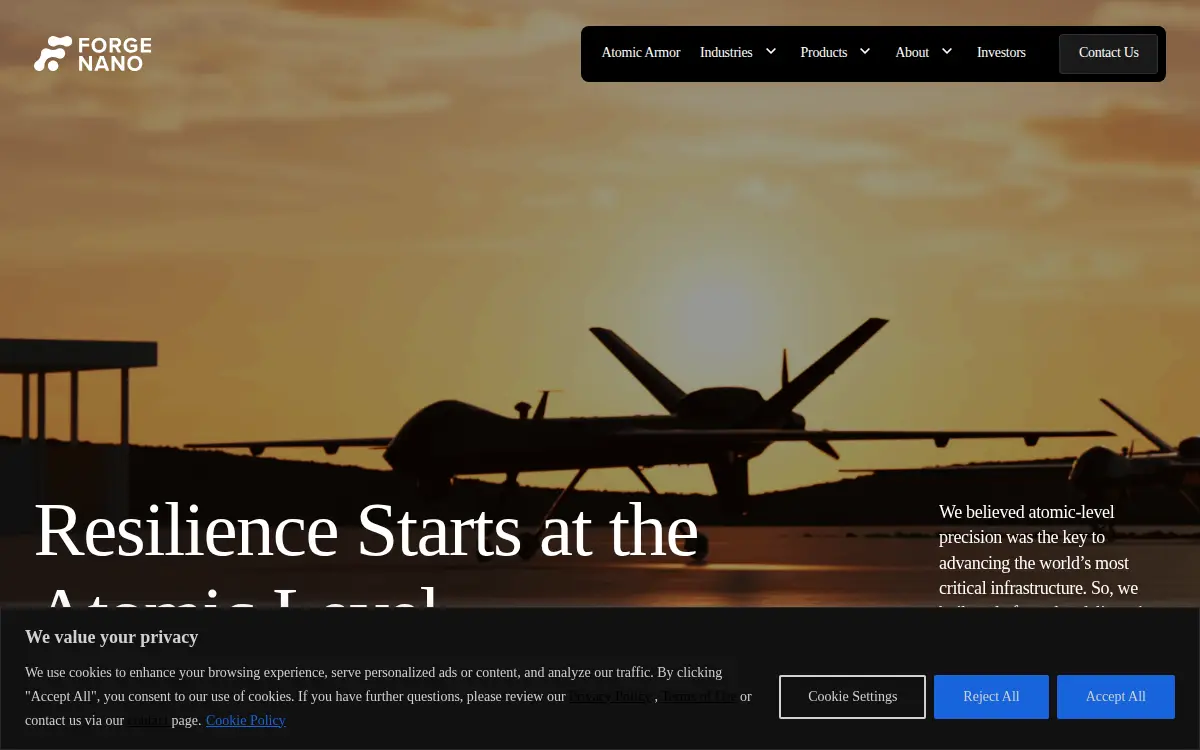 Homepage of Forge Nano, INC.