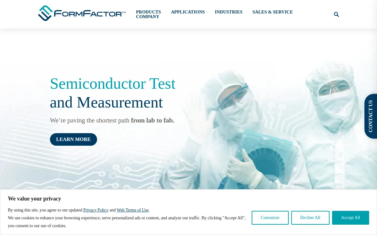Homepage of Formfactor, INC.