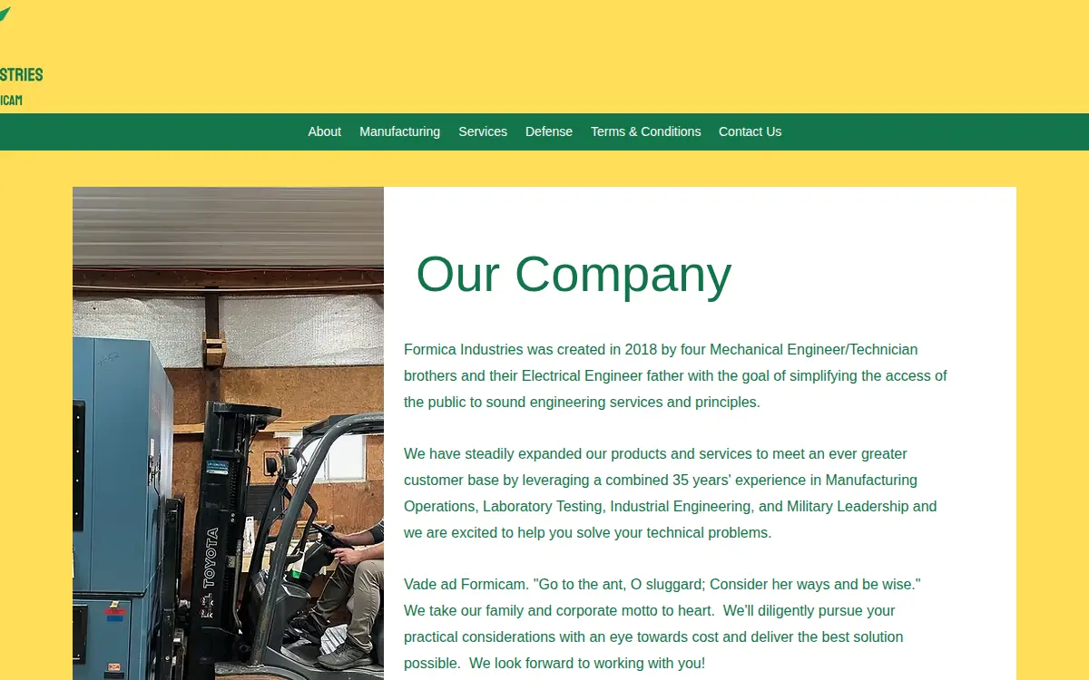 Homepage of Formica Defense LLC