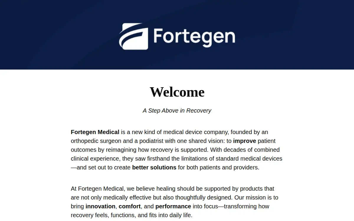 Homepage of Fortegen Medical LLC