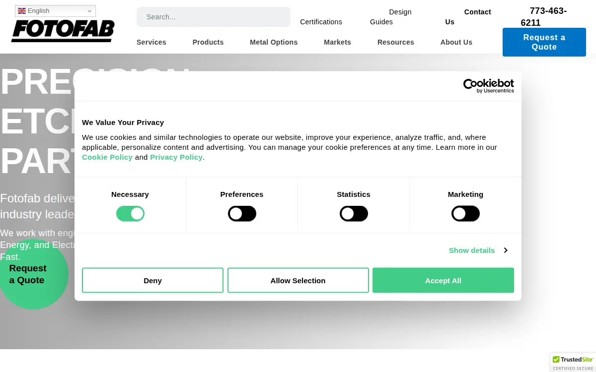 Homepage of Fotofab, LLC