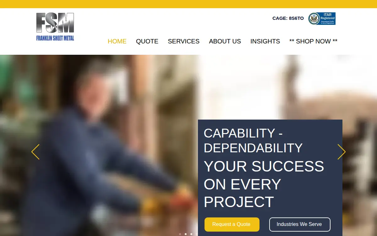 Homepage of Franklin Sheet Metal, LLC
