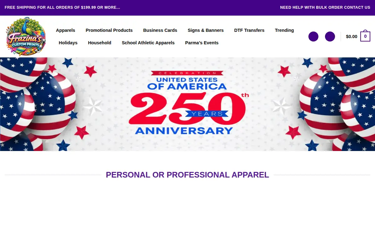 Homepage of Frazina's LLC