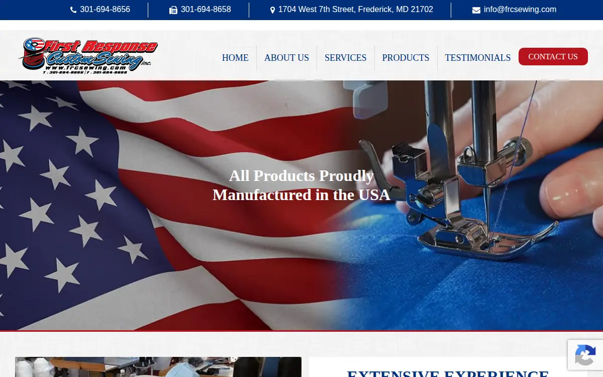 Homepage of First Response Custom Sewing INC