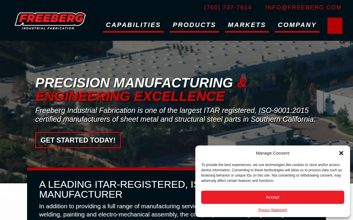 Homepage of Freeberg Industrial Fabrication LLC