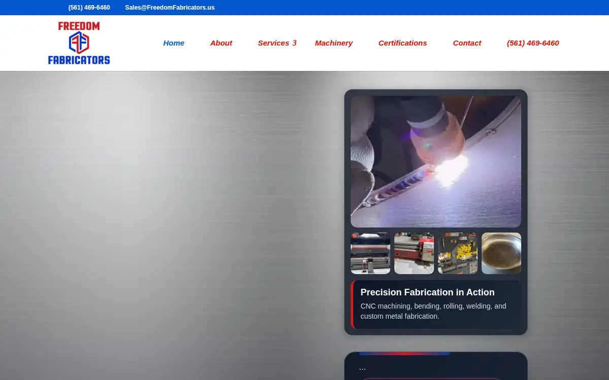 Homepage of Freedom Fabricators INC.