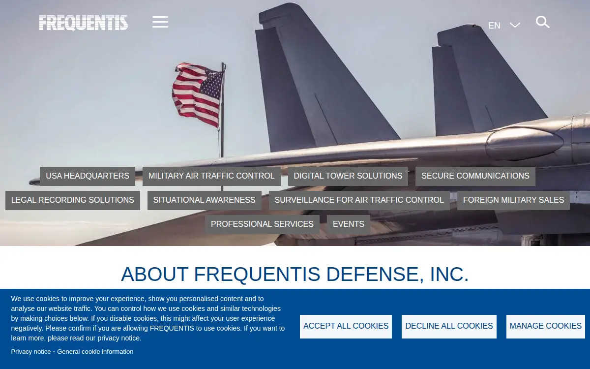 Homepage of Frequentis Defense INC