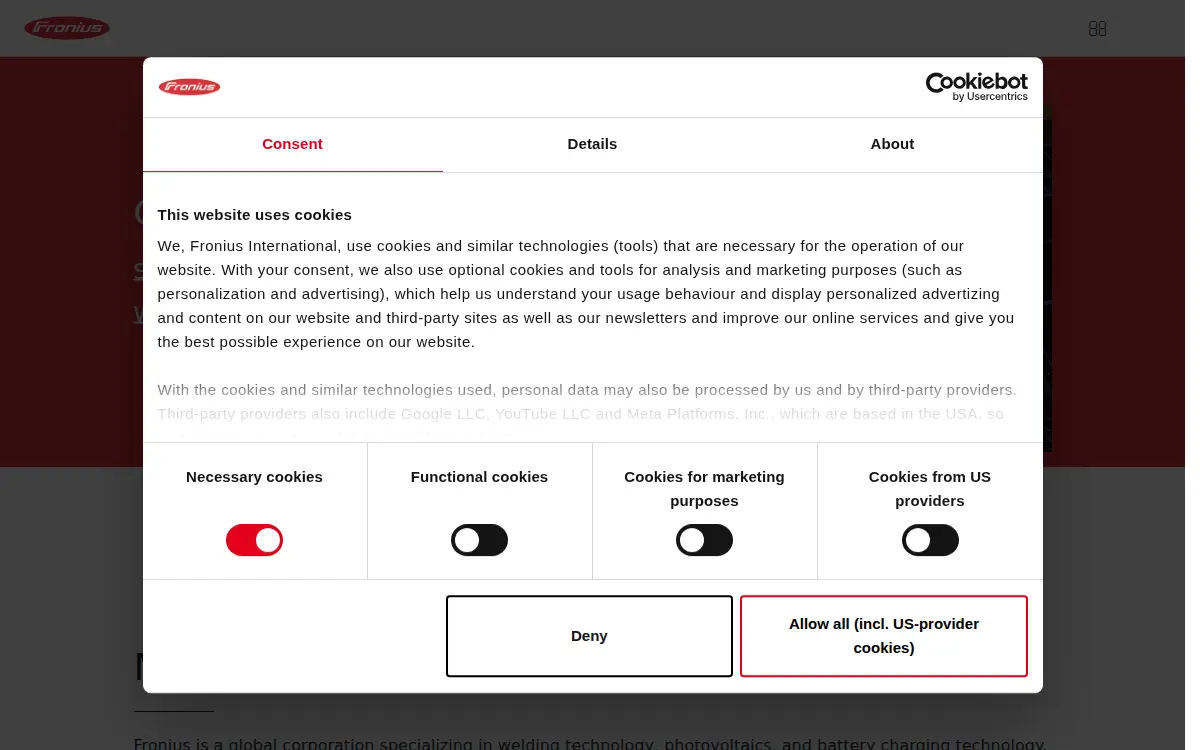 Homepage of Fronius USA LLC