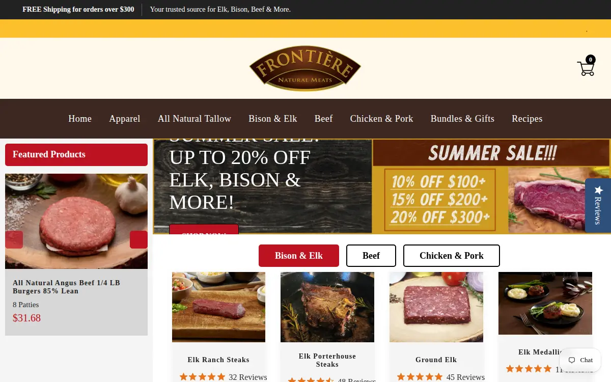 Homepage of Frontiere Natural Meats, LLC