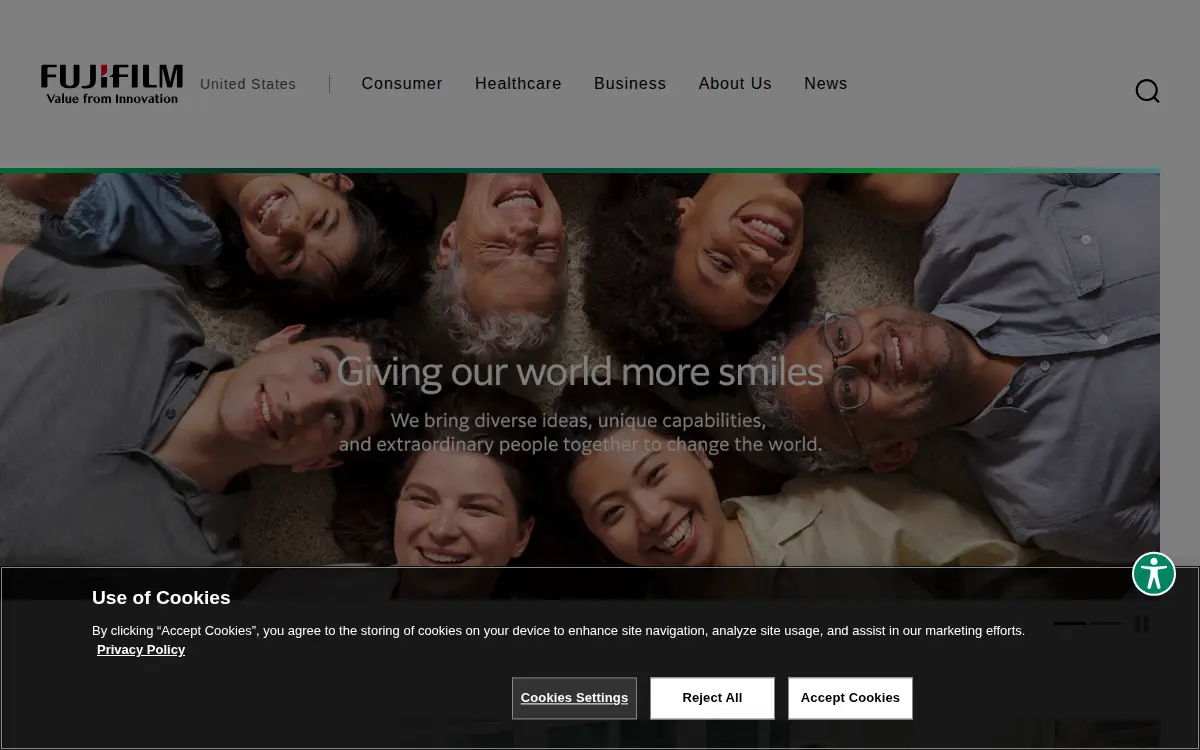 Homepage of Fujifilm North America Corporation