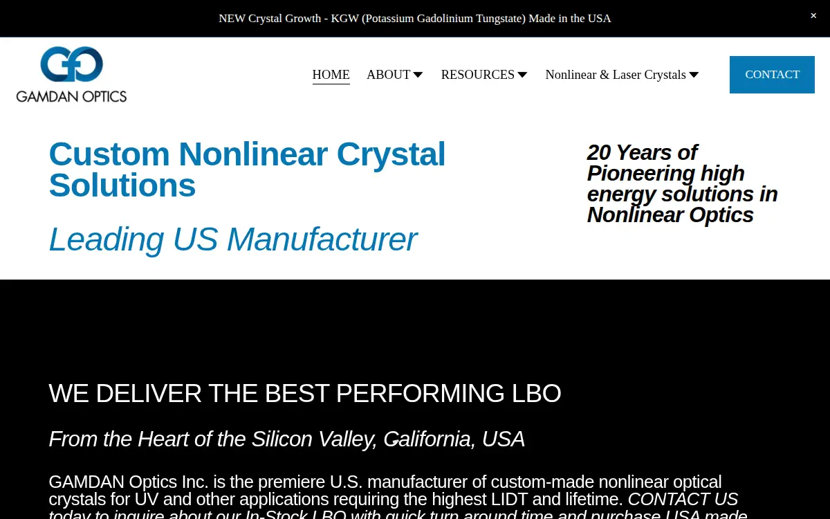 Homepage of Gamdan Optics, INC