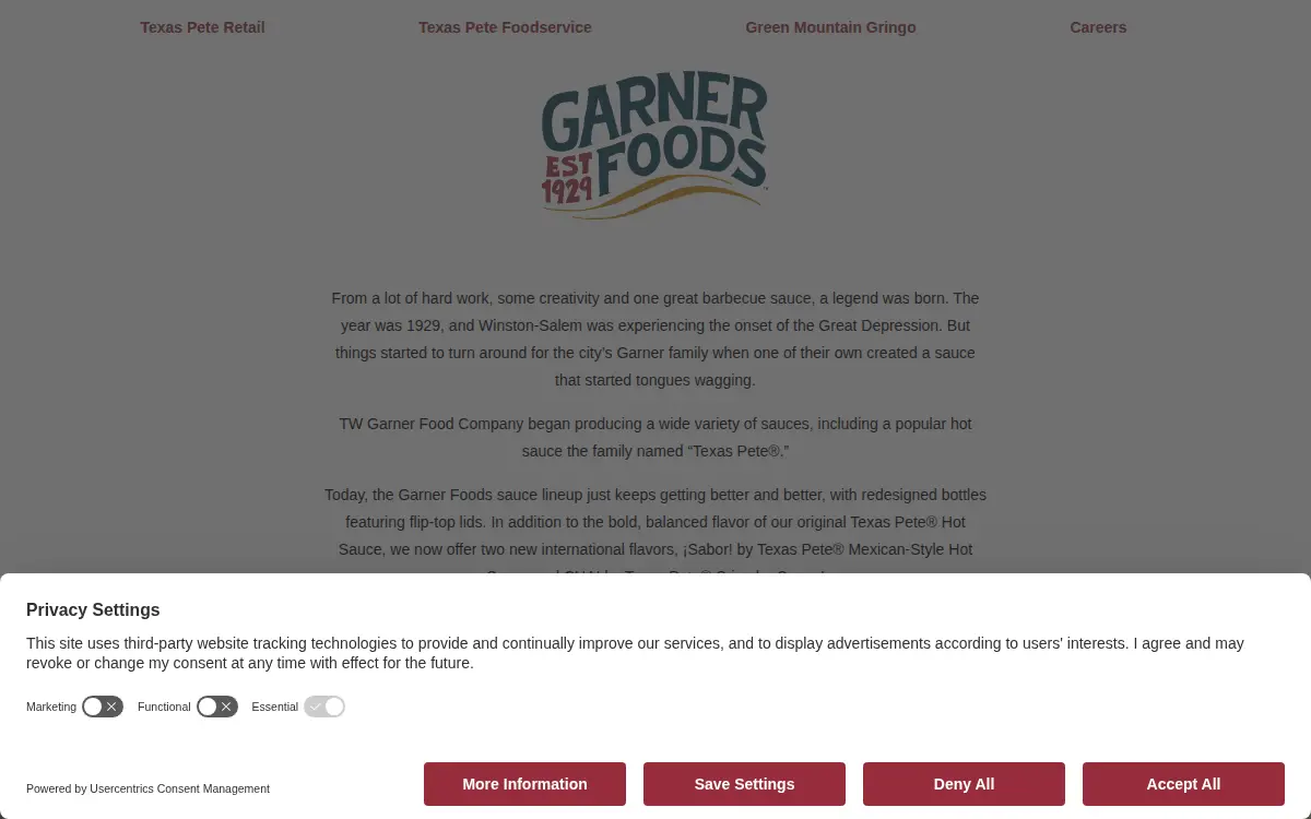 Homepage of Tw Garner Food CO