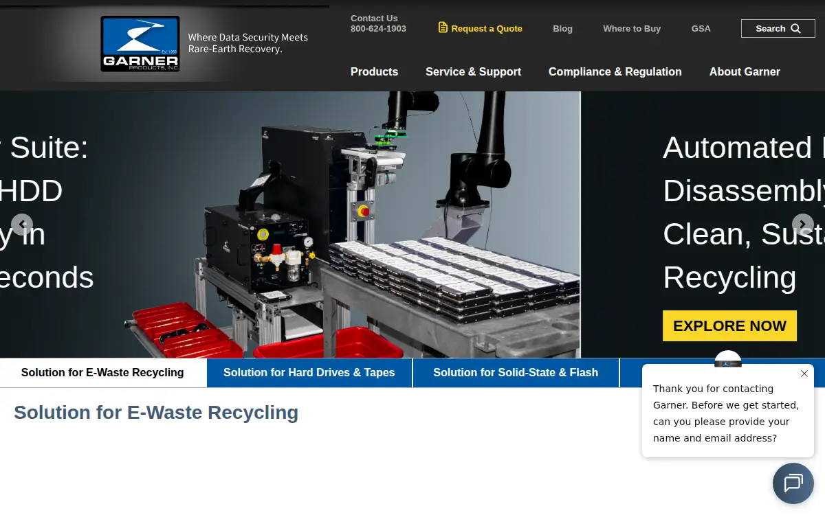 Homepage of Garner Products, INC.