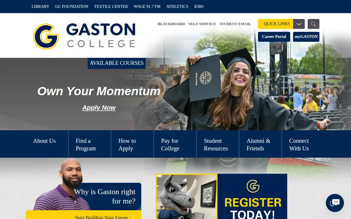 Homepage of Gaston College