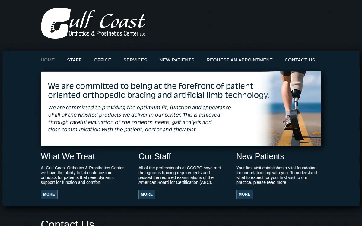 Homepage of Gulf Coast Orthotics & Prosthetics Center, LLC
