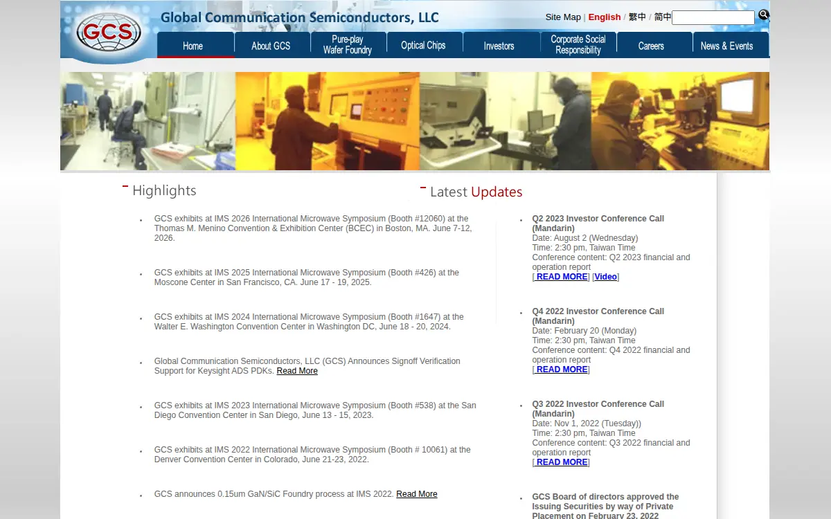 Homepage of Global Communication Semiconductors LLC