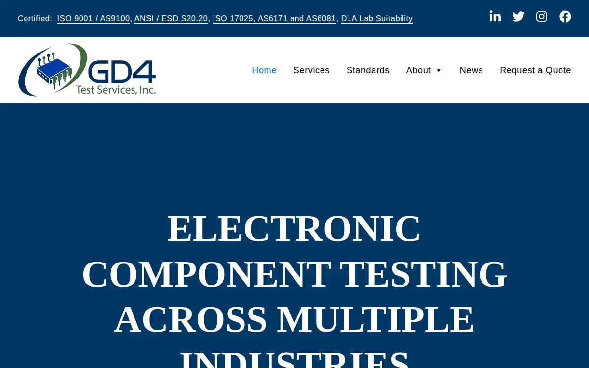 Homepage of Gd4 Test Services, INC