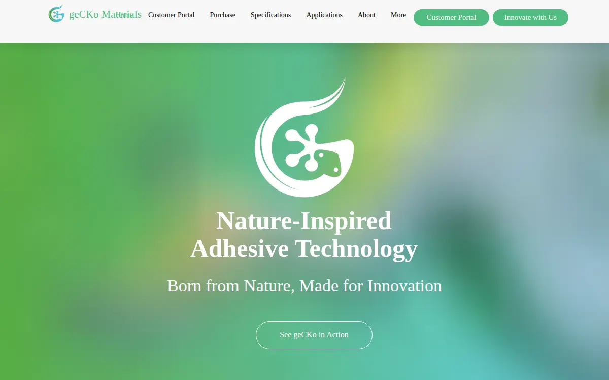 Homepage of Gecko Materials, Pbc