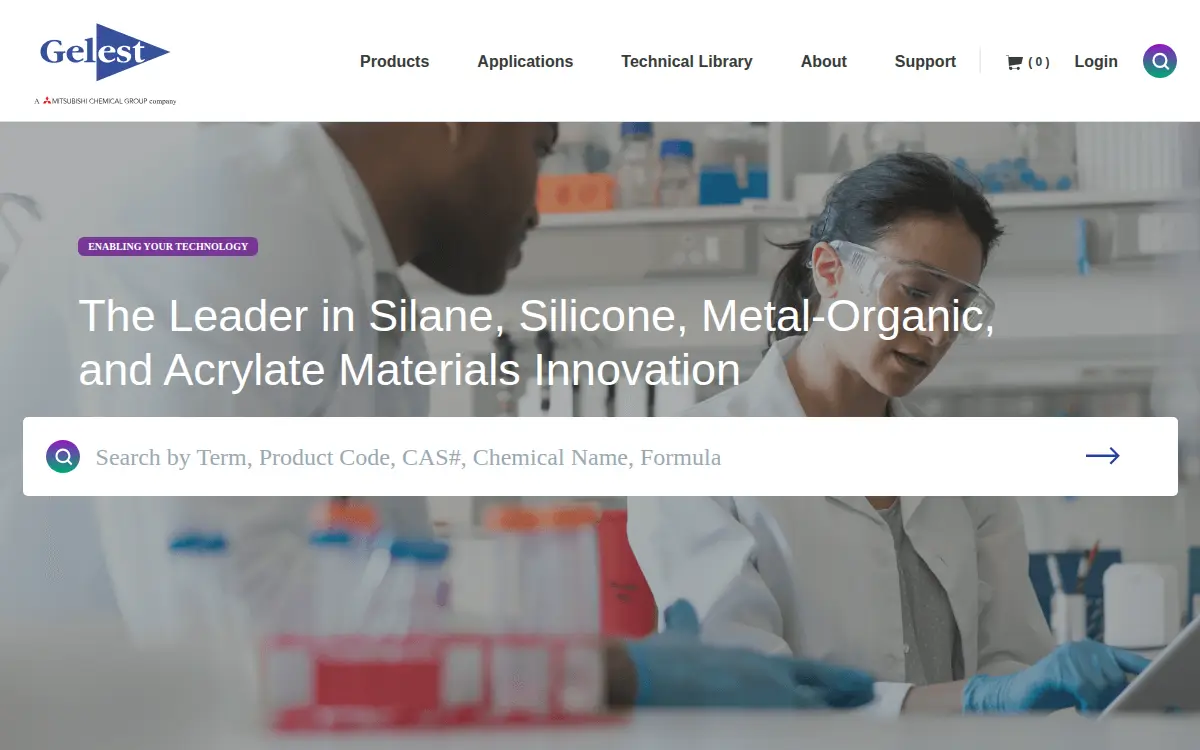 Homepage of Gelest, INC