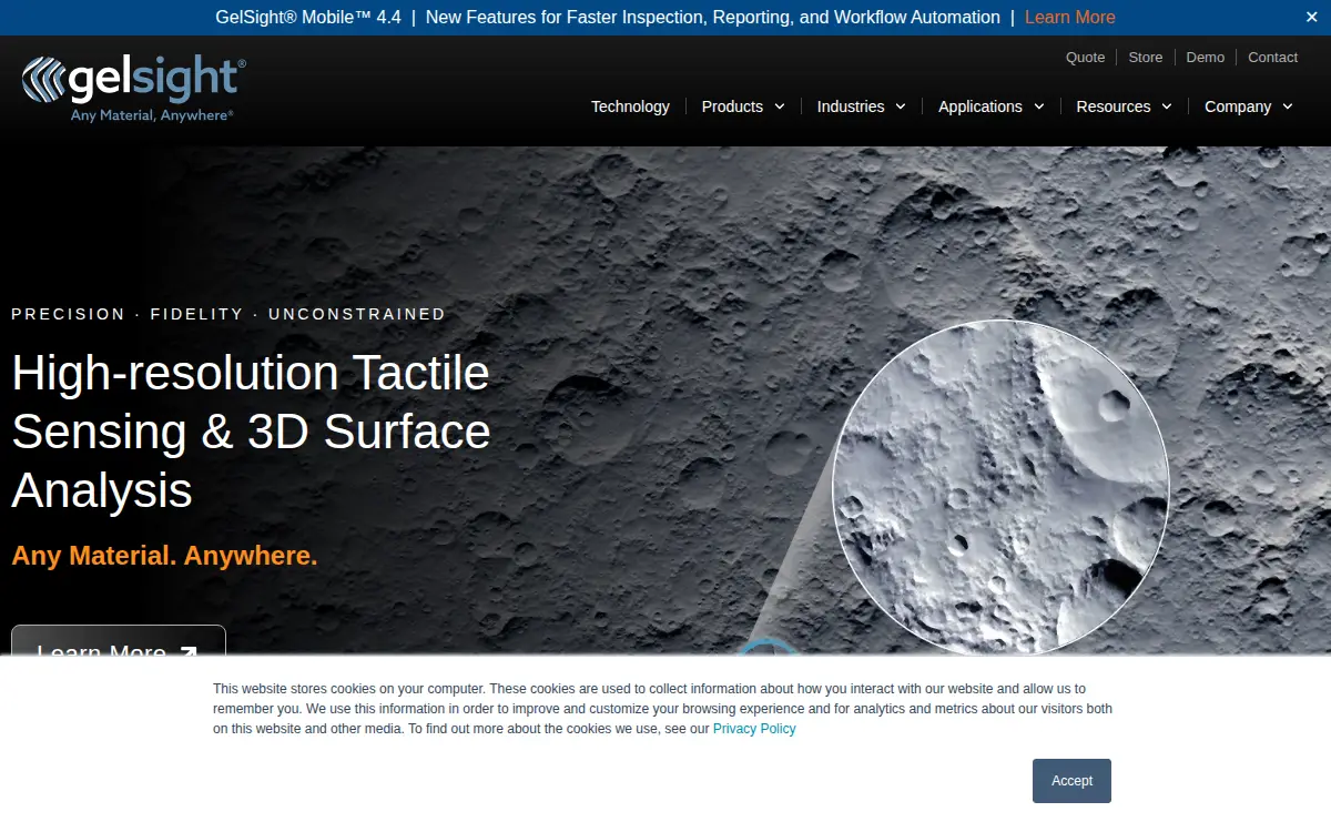 Homepage of Gelsight, INC.