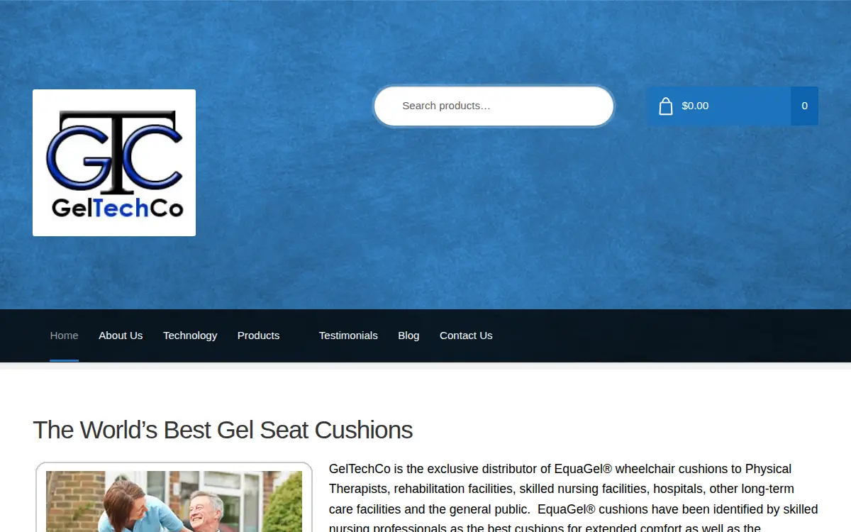 Homepage of The Gel Technology Company, LLC