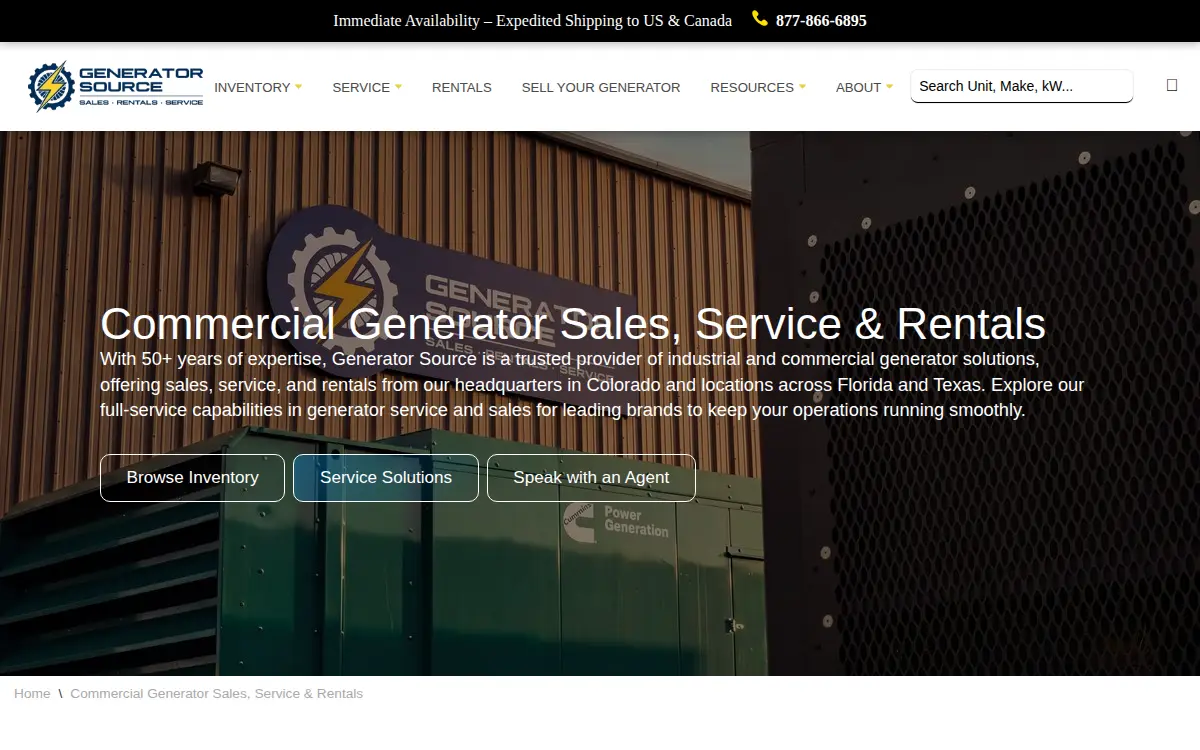 Homepage of Generator Source LLC