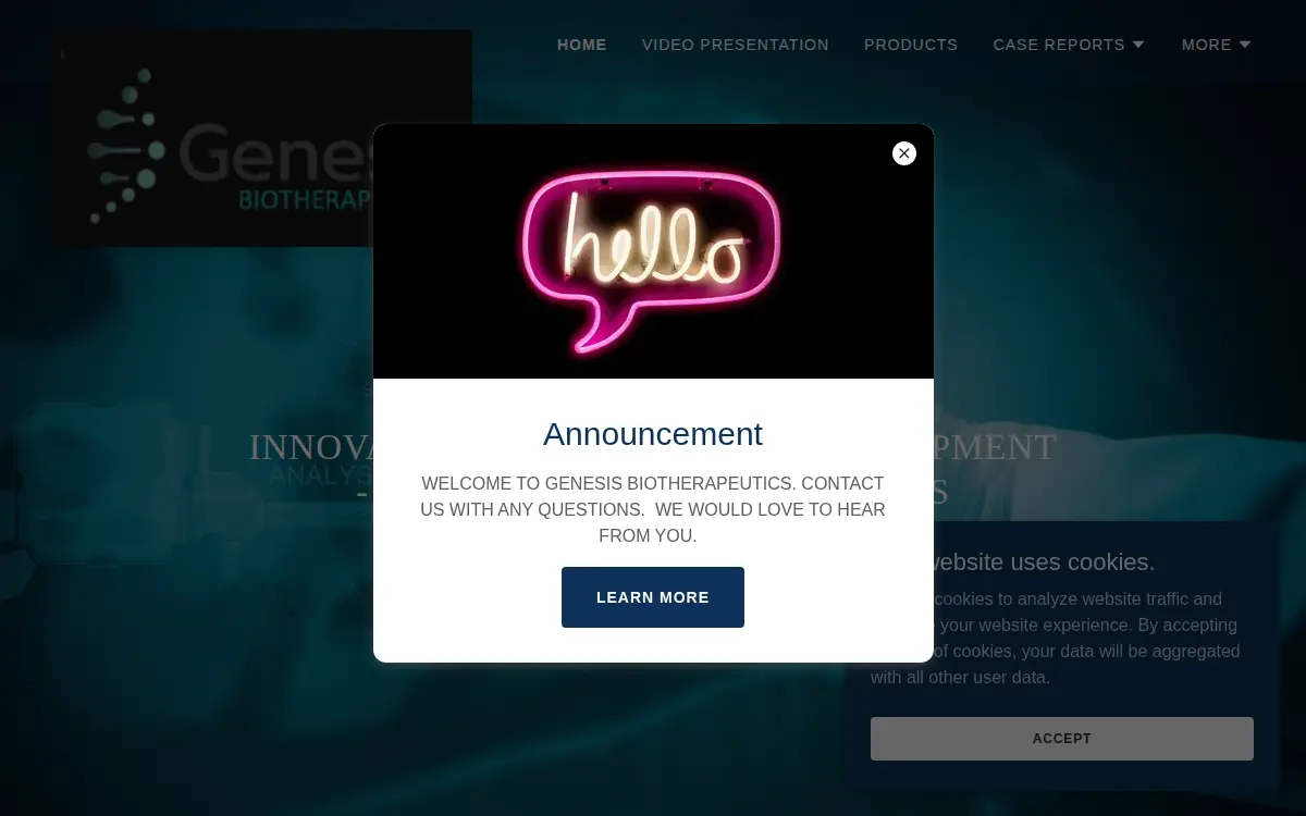 Homepage of Genesis Pharmaceuticals INC