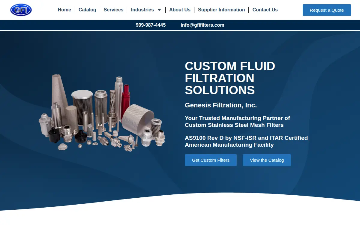 Homepage of Genesis Filtration INC