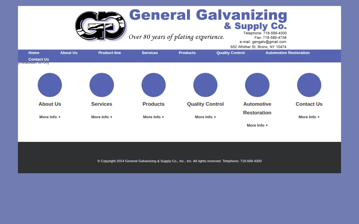 Homepage of General Galvanizing Fastener Specialist, INC.